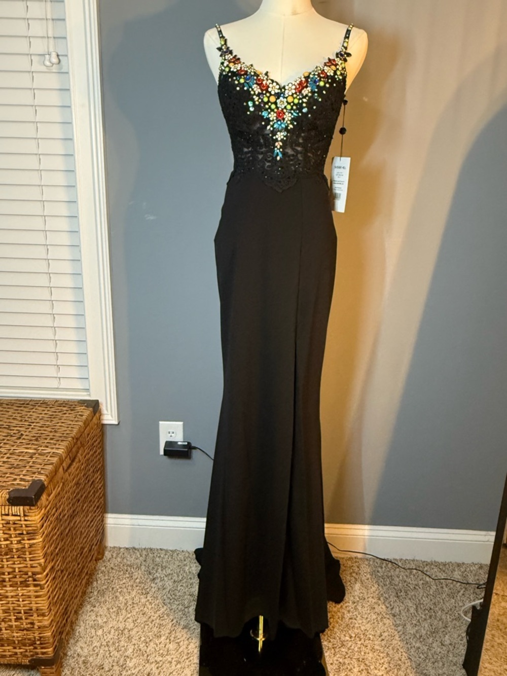 Sherri Hill Black Gown with Multicolor Beaded Bodice
